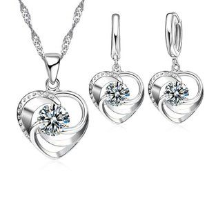 ❤️ Woman Heart 925 Sterling Silver Earrings And Necklace Set Bundle